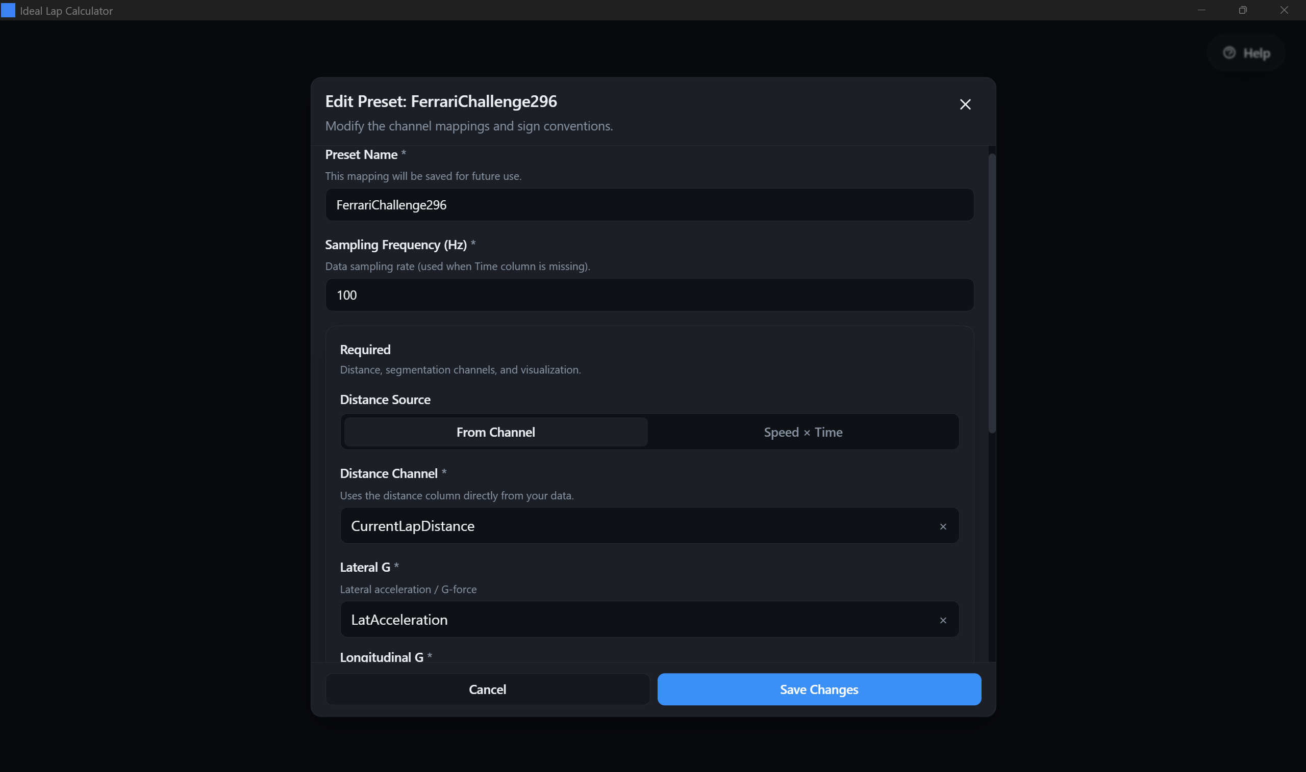 Channel assignment dialog