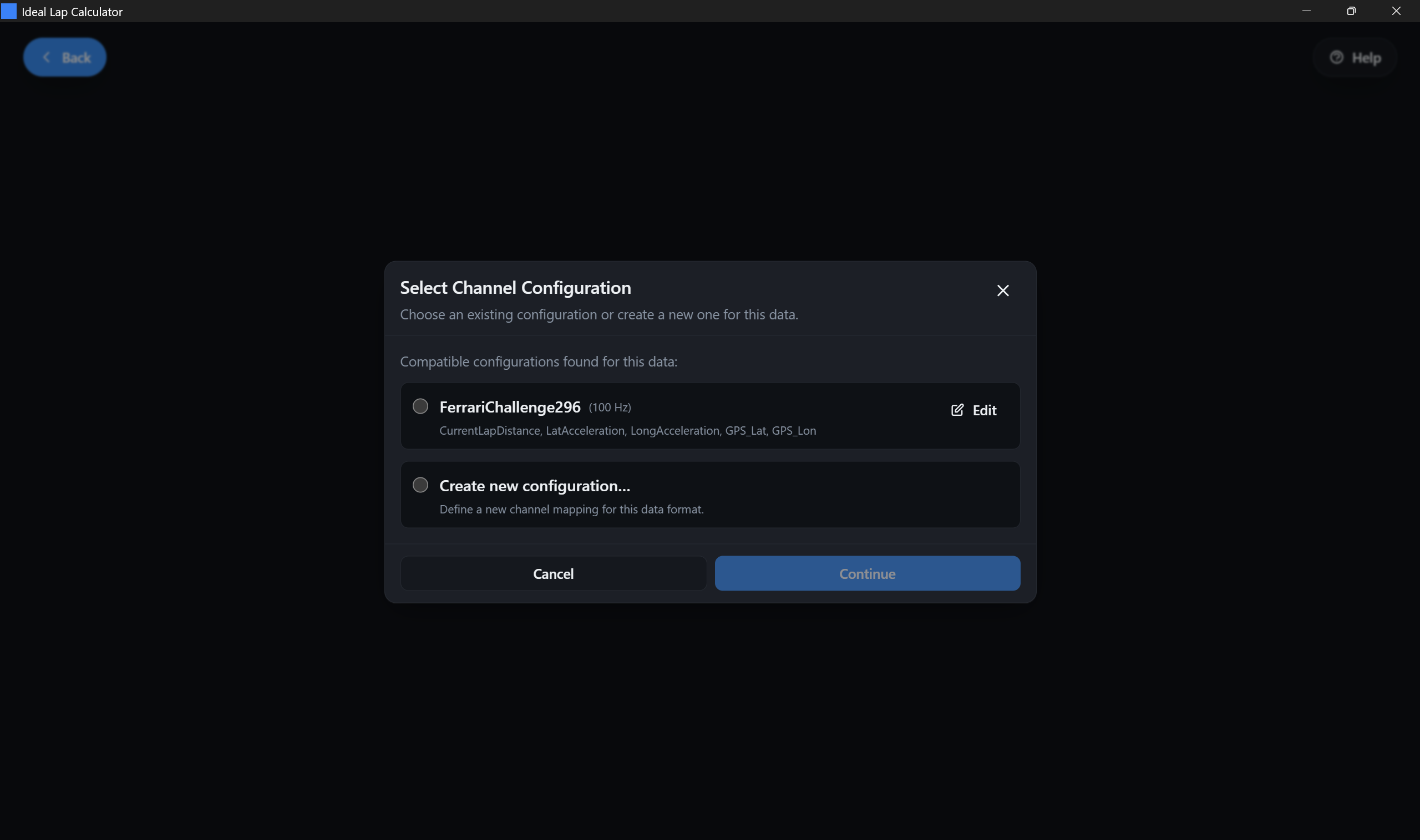 Preset selection dialog