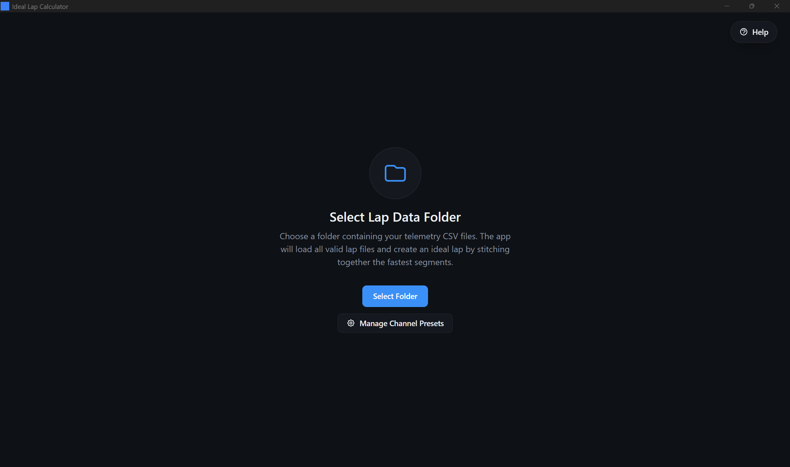 Select lap data folder screen